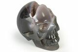 Polished Banded Agate Skull with Quartz Crystal Pocket #237047-1